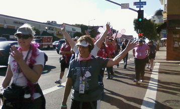 End of 3-day breast cancer walk strolling through Hillcrest, San Diego