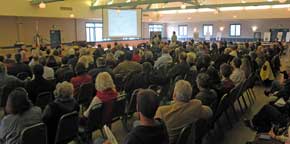 Hundreds filled the Balboa Park Club on Saturday morning, January 8, 2011 to discuss plans for removing cars from Plaza de Panama and building a bypass from the Cabrillo Bridge to a parking garage